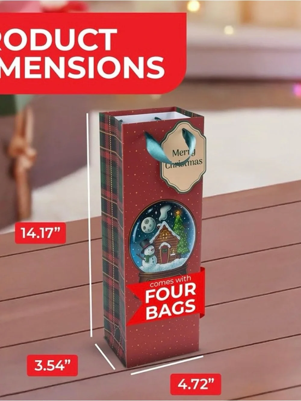 Christmas Wine Gift Bags 4 Pack Snow Globe Hostess Gift Holiday Wrap NWT
